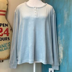 Muk Luks Blue Henley Pajama Top